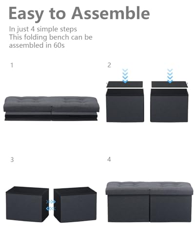 AmasSmile Footrest Ottoman Bench with Storage,34Inch Black Leather Footstool, Coffee Table, Padded Seat, Storage Chest,Blanket Store with Flipping Lid for Livingroom and Bedroom