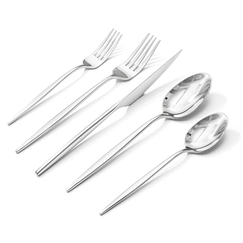 KINGSTONE Silverware Set, 60-Piece Flatware Set Cutlery Set Premium 18/10 Stainless Steel, Tableware Include Forks Knives Spoons for Home Kitchen Restaurant Wedding, Dishwasher Safe