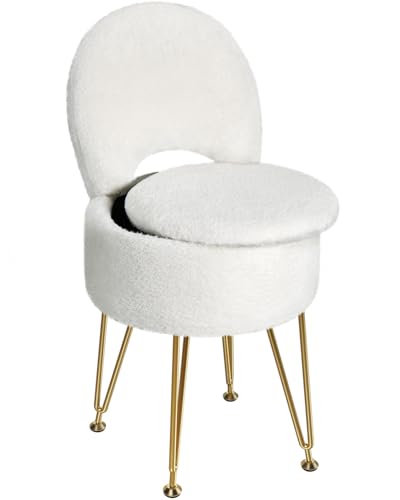 GREENSTELL Small Vanity Stool Chair with Storage and Folding Back, 13
