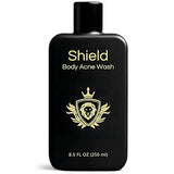 Shield Men's Acne Body Wash for Back, Chest & Shoulders - 4% Benzoyl Peroxide Body Wash, Clears Breakouts & Acne Scars – Unscented with Niacinamide, Glycolic Acid & Ceramides, 8.5 oz