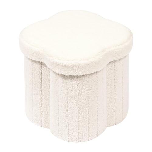 B FSOBEIIALEO Storage Ottoman Cube, Flowers Shaped Ottomans with Storage Foot Stool Footrest for Lving Room, Boucle Ottoman Seat for Dorm Room,Faux Teddy Fur, Cream White 12.6"x12.6"x12.6"