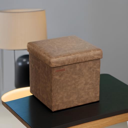 SONGMICS MAZIE Collection - 43 Inches Folding Storage Ottoman Bench, Ottoman with Storage, Foot Rest Stool, Load 660 lb, for Living Room, Synthetic Leather, Black ULSF701