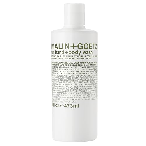 Malin + Goetz Rum Hand & Body Wash, 16 Fl. Oz. – Men & Women Natural Body Wash For All Skin Types, Foaming Hydrating Cleansing Gel, Cruelty-Free & Vegan