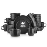Stone Lain Celina Stoneware 32 Piece Dinnerware Set, Plates and Bowls, Black Matte Dish Collection, Service for 8 – Contemporary Minimalist Style, Microwave & Dishwasher Safe