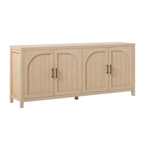 Walker Edison Sasha 4-Door Reeded Sideboard Buffet with Cord Management, 70 Inch, Coastal Oak