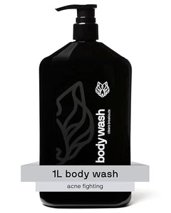 Black Wolf Salicylic Acid Body Wash for Men, 1 Liter - Men's Acne Body Wash - Charcoal Helps Reduce Acne Breakouts & Cleanse Your Skin - Full Coverage & Deep Clean Treatment - Men's Bodywash