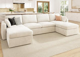 HONBAY Sectional Couch with Storage Seats, Modular Sectional Sofa with Storage Ottoman, U Shaped Sectional Couches for Living Room, Light Beige