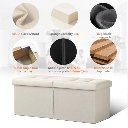 AmasSmile Footrest Ottoman Bench with Storage,34Inch Black Leather Footstool, Coffee Table, Padded Seat, Storage Chest,Blanket Store with Flipping Lid for Livingroom and Bedroom