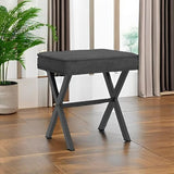LUE BONA Square Linen Makeup Stool, Metal X Legs, Small Ottoman Stool Chair for Vanity, Modern Padded Seat Foot Rest for Makeup Room, Bathroom