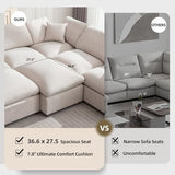 Siiejia Modular Sectional Sofa Modern Oversized Cloud Couch with Movable Ottoman 7 Seater L-Shaped Sofas Comfy Couches for Living Room Spacious Space Office Lounge, Beige