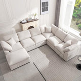 Siiejia Modular Sectional Sofa Modern Oversized Cloud Couch with Movable Ottoman 7 Seater L-Shaped Sofas Comfy Couches for Living Room Spacious Space Office Lounge, Beige