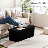 AmasSmile Footrest Ottoman Bench with Storage,34Inch Black Leather Footstool, Coffee Table, Padded Seat, Storage Chest,Blanket Store with Flipping Lid for Livingroom and Bedroom
