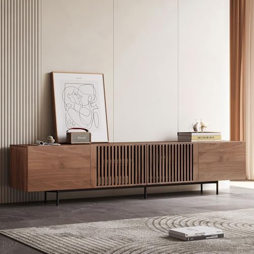 NessCarsti Mid Century Modern TV Stand for 80+ Inch TVs, 94.48" Walnut Console with Ample Storage – Stylish Entertainment Center for Living Room or Bedroom