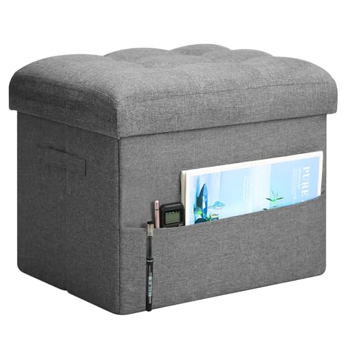 Storage Ottoman with Extra Thick Foam Padded Seat, Foldable Foot Rest Stool with Linen Fabric, 43L Ottoman with Storage Bench for Bedroom Living Room, Holds Up to 300lbs, 17x13x13in, Dark Gray