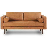 POLY & BARK Napa 72" Apartment Sofa – Italian-Tanned Full-Grain Pure-Aniline or Semi-Aniline Leather, Feather-Down Cushioning, Kiln-Dried Solid Wood Frame, Walnut Legs - Cognac Tan