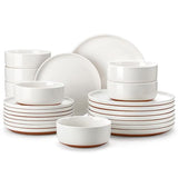 MALACASA Plates and Bowls Sets, 24 Pieces Modern Ceramic Dinnerware Set for 8 Kitchen Stoneware Dishes Dishware Set Microwave and Dishwasher Safe, White, Series TARA