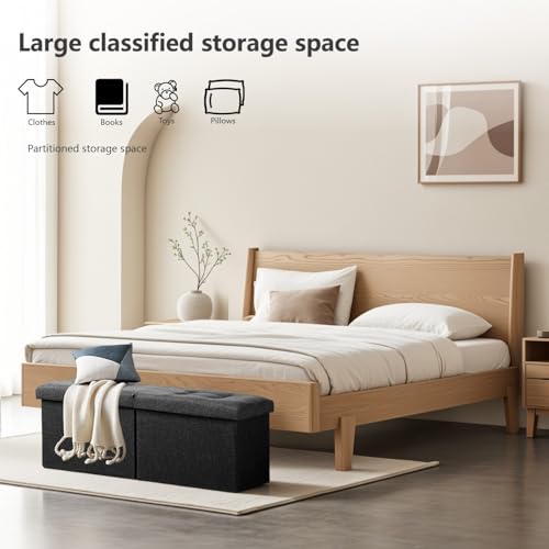 AmasSmile Footrest Ottoman Bench with Storage,34Inch Black Leather Footstool, Coffee Table, Padded Seat, Storage Chest,Blanket Store with Flipping Lid for Livingroom and Bedroom