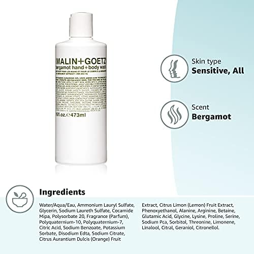 Malin + Goetz Rum Hand & Body Wash, 16 Fl. Oz. – Men & Women Natural Body Wash For All Skin Types, Foaming Hydrating Cleansing Gel, Cruelty-Free & Vegan