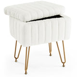 Sweetcrispy Vanity Stool Chair with Storage, Ottoman Faux Fur Soft Padded Makeup Footstools Seat with 4 Metal Legs Anti-Slip Adjustable Feet Modern Cute Small Footrest for Home Entryway Bedroom White