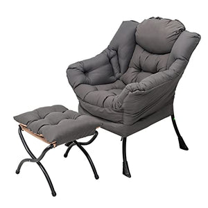 Welnow Lazy Chair with Ottoman, Modern Lounge Accent Chair with Armrests and a Side Pocket, Leisure Sofa Armchair, Reading Armchair with Footrest for Small Space, Dark Grey