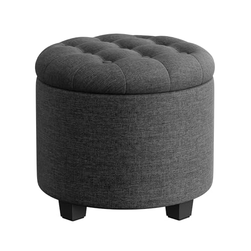 SONGMICS Round Ottoman, Ottoman with Storage, 17.7 Dia. x 17.5 H Inches Foot Rest with Legs, Load up to 330 lb, for Living Room, Bedroom, Dark Gray ULOM011G01