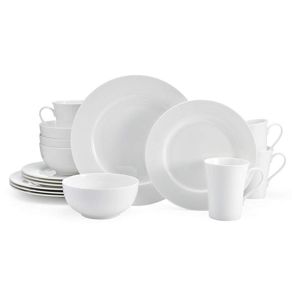 Mikasa Delray 40-Piece White Dinnerware Set, Service for 8, Durable Porcelain Plates, Bowls, and Mugs, Dishwasher and Microwave Safe