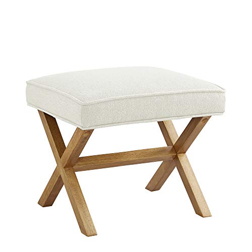Amazon Basics Small Ottoman Foot Rest, Mid-Century Modern X Square Polyester Foot Stool, Linen, Ivory White, 18