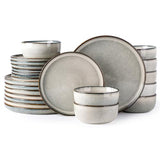 GBHOME Ceramic Dinnerware Sets for 8, 24 Pieces Stoneware Plates and Bowls Sets, Scratch Resistant Dishes, Dishwasher & Microwave Safe, Reactive Glaze-Green Wheat