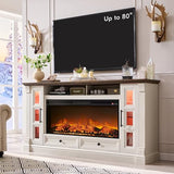 OKD Fireplace TV Stand for up-to-80 TV, Farmhouse 36" Tall Entertainment Center with 42" Electric Fireplace, Media Console with Glass Door Cabinets & Drawers for Living Room, Antique White