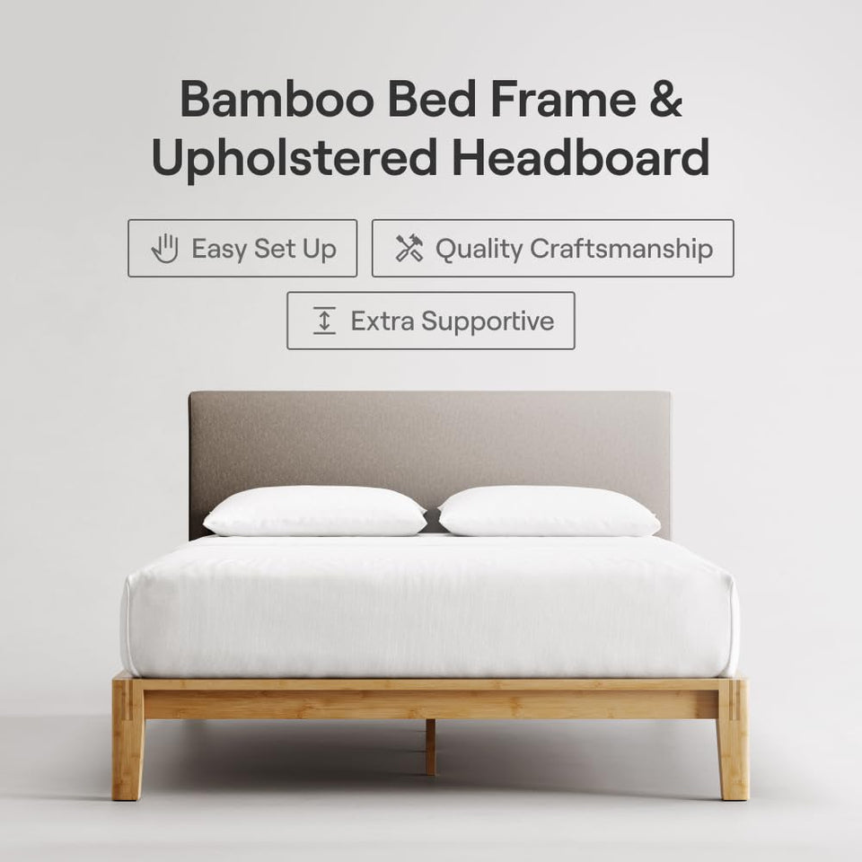 Nectar Bamboo Platform Bed Frame - Queen - Natural - Floating Center Support Legs - 12” Height - Easy Tool Free Set Up - Contemporary and Durable - Sturdy Wooden Support Slats - Holds Up To 800 Pounds