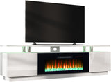 AMERLIFE Fireplace TV Stand with 36" Fireplace, 70" Modern High Gloss Fireplace Entertainment Center LED Lights, 2 Tier TV Console Cabinet for TVs Up to 80", Obsidian Black