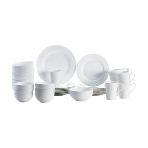 Mikasa Delray 40-Piece White Dinnerware Set, Service for 8, Durable Porcelain Plates, Bowls, and Mugs, Dishwasher and Microwave Safe