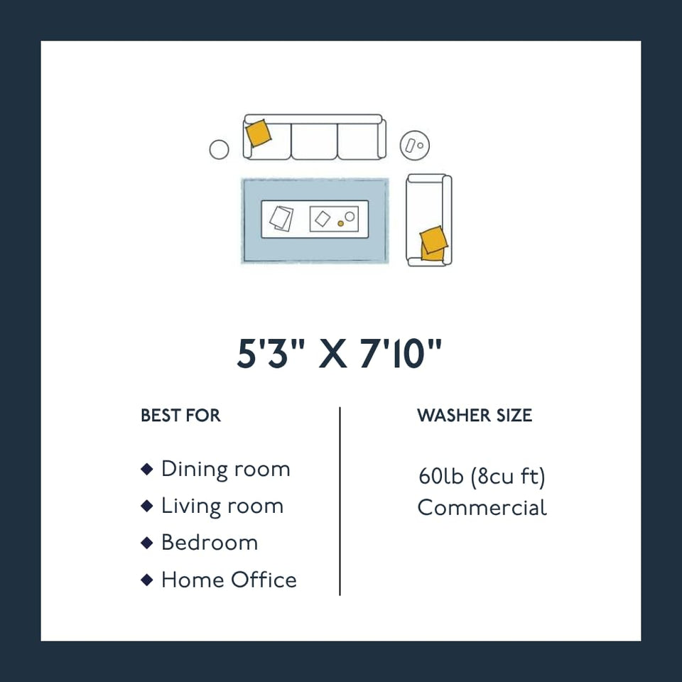 Revival Rugs Shell 5'3"x7'10" Washable Area Rug for Living Room Bedroom - 100% Recycled Oeko-TEX Certified, Medium Pile, Beige, Cream