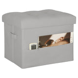 Storage Ottoman Foot Rest Stool, Foldable Leather Footstool Storage Bench with Thicker Foam Padded Seat. Foot Rest Under Desk for Living Room Bedroom 350 lbs, 17x13x13 in, Brown