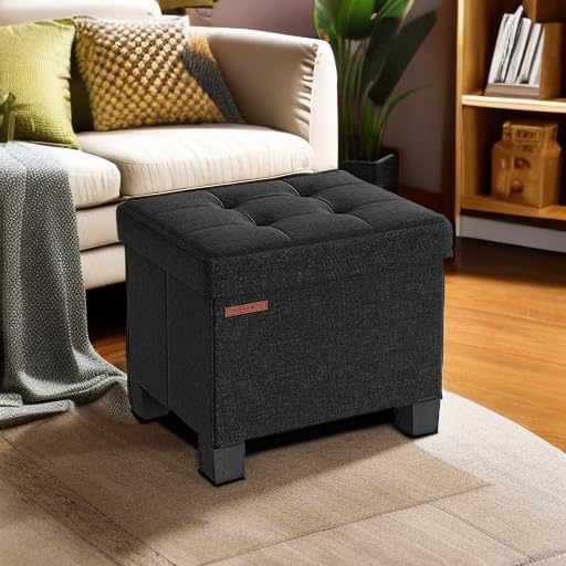 SONGMICS 15 Inches Cube Storage Ottoman, Bedroom Bench with Storage, Foot Stool with Feet, Holds Up to 660 lb, Dark Gray ULSF14GYZ