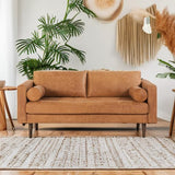 POLY & BARK Napa 72" Apartment Sofa – Italian-Tanned Full-Grain Pure-Aniline or Semi-Aniline Leather, Feather-Down Cushioning, Kiln-Dried Solid Wood Frame, Walnut Legs - Cognac Tan