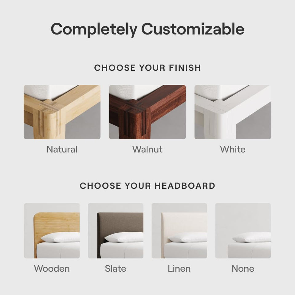 Nectar Bamboo Platform Bed Frame - Queen - Natural - Floating Center Support Legs - 12” Height - Easy Tool Free Set Up - Contemporary and Durable - Sturdy Wooden Support Slats - Holds Up To 800 Pounds
