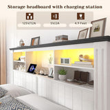 EnHomee King Size Bed Frame and Headboard & Storage, 4 Drawers and LED Built in Charging Station King Bed Frame with Storage Farmhouse,NO Noise,No Box Spring Needed,White