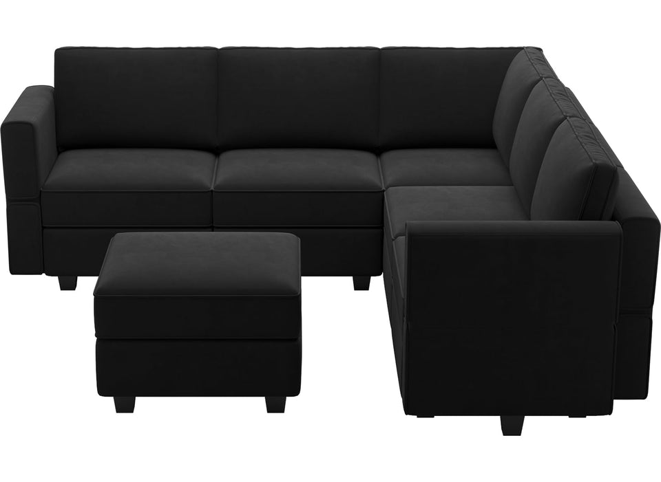 Belffin Modular Sectional Sofa with Ottomans Velvet Reversible Sleeper Chaise Bed Storage Seat Black