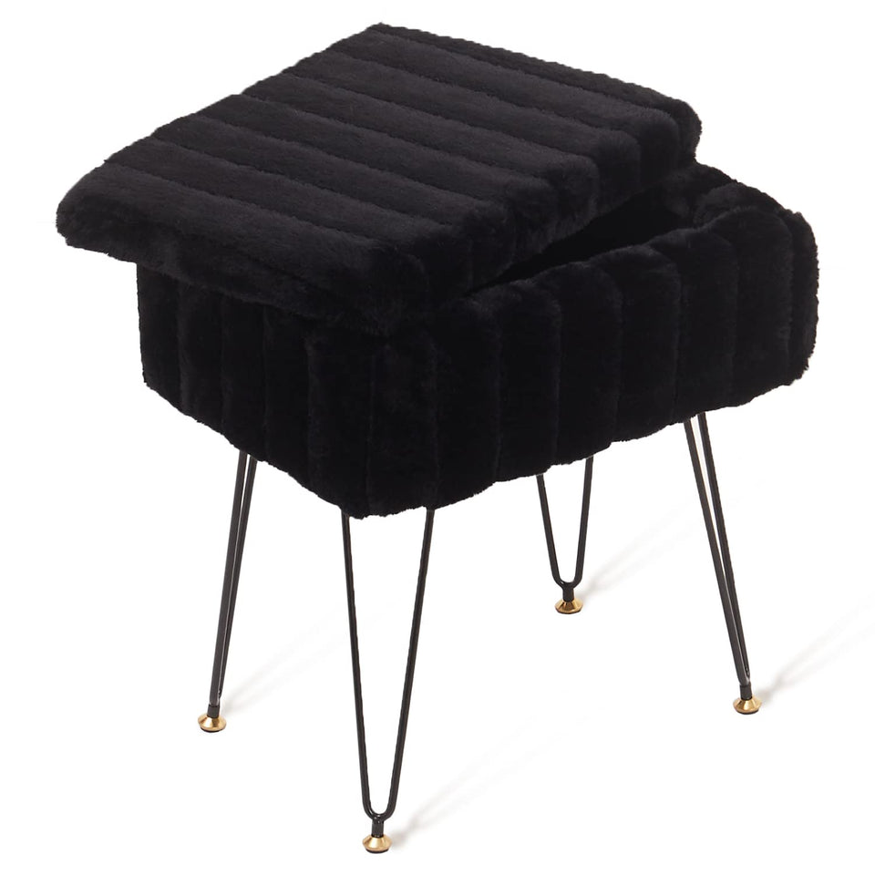 Wimarsbon Storage Ottoman, Vanity Stools with Metal Legs, 16.5" x 11.8" x 18" Modern Faux Mink Fur Footstool, Makeup Chair with Anti-Slip Feet, Accent Table,Footrest,Storage Bench for Bedroom