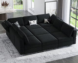 Belffin Modular Sectional Sofa with Ottomans Velvet Reversible Sleeper Chaise Bed Storage Seat Black