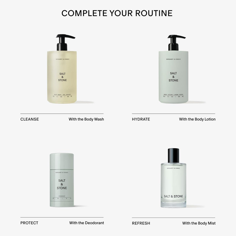 Salt & Stone Body Wash with Antioxidants for Deep Moisture | For Women & Men, Sulfate, Paraben, & Dye Free, Leaving Skin Soft and Hydrated | Bergamot & Hinoki 15.2 fl oz