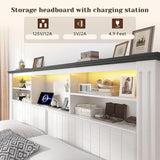 EnHomee King Size Bed Frame and Headboard & Storage, 4 Drawers and LED Built in Charging Station King Bed Frame with Storage Farmhouse,NO Noise,No Box Spring Needed,White