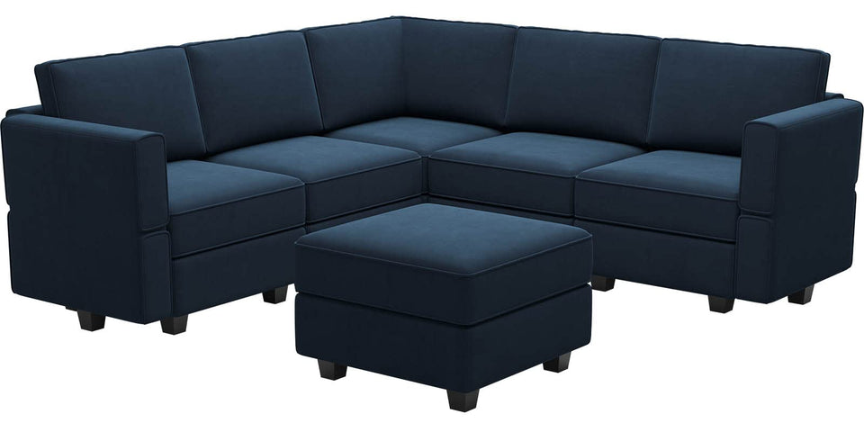 Belffin Modular Sectional Sofa with Ottomans Velvet Reversible Sleeper Chaise Bed Storage Seat Black