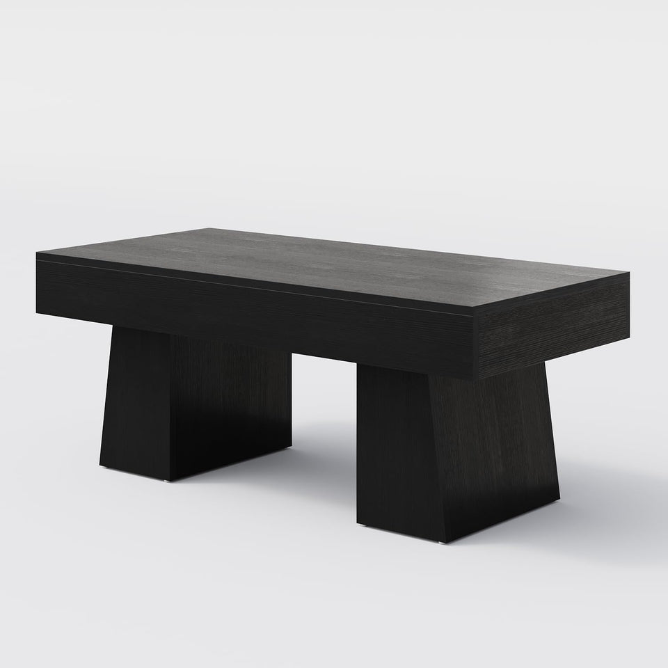 LITTLE TREE Farmhouse Coffee Table, 47 Inches Wooden Rectangular Accent Center Tables with Thick Base, Modern Low Cocktail Tea Furniture for Living Room (Rustic Brown)