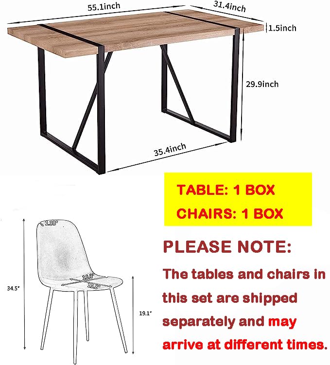 MUUOKY Dining Table Set for 4, Modern 55'' Wood Dinette Table Set for 4 with Fabric Dining Chairs,Table and Chairs Set of 4,Ideal for Kitchen Dining Room