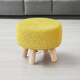 Wimarsbon Pouf Ottoman, 100% Cotton Knitted Boho Footstool, Round Footrest with Non-Skid Wood Legs, Home Décor Handmade Pouffe, Leisure Floor Step Stool for Living Room (Beige)