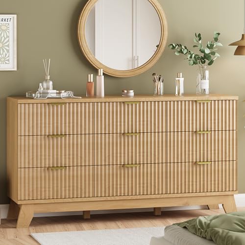 Fluted Dresser for Bedroom with 9 Drawers, 57