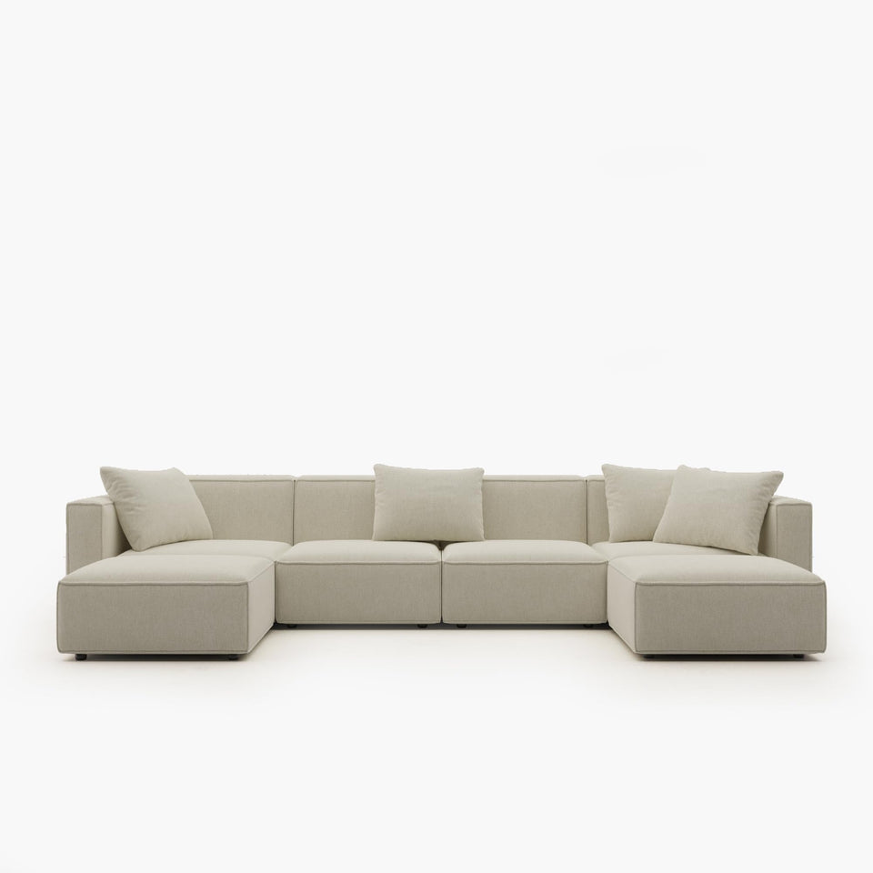 Acanva Luxury Modular Sectional Living Room Sofa Set, Modern Minimalist Style Couch with Ottoman and Chaise, L-Shape, Linen-Like Cream