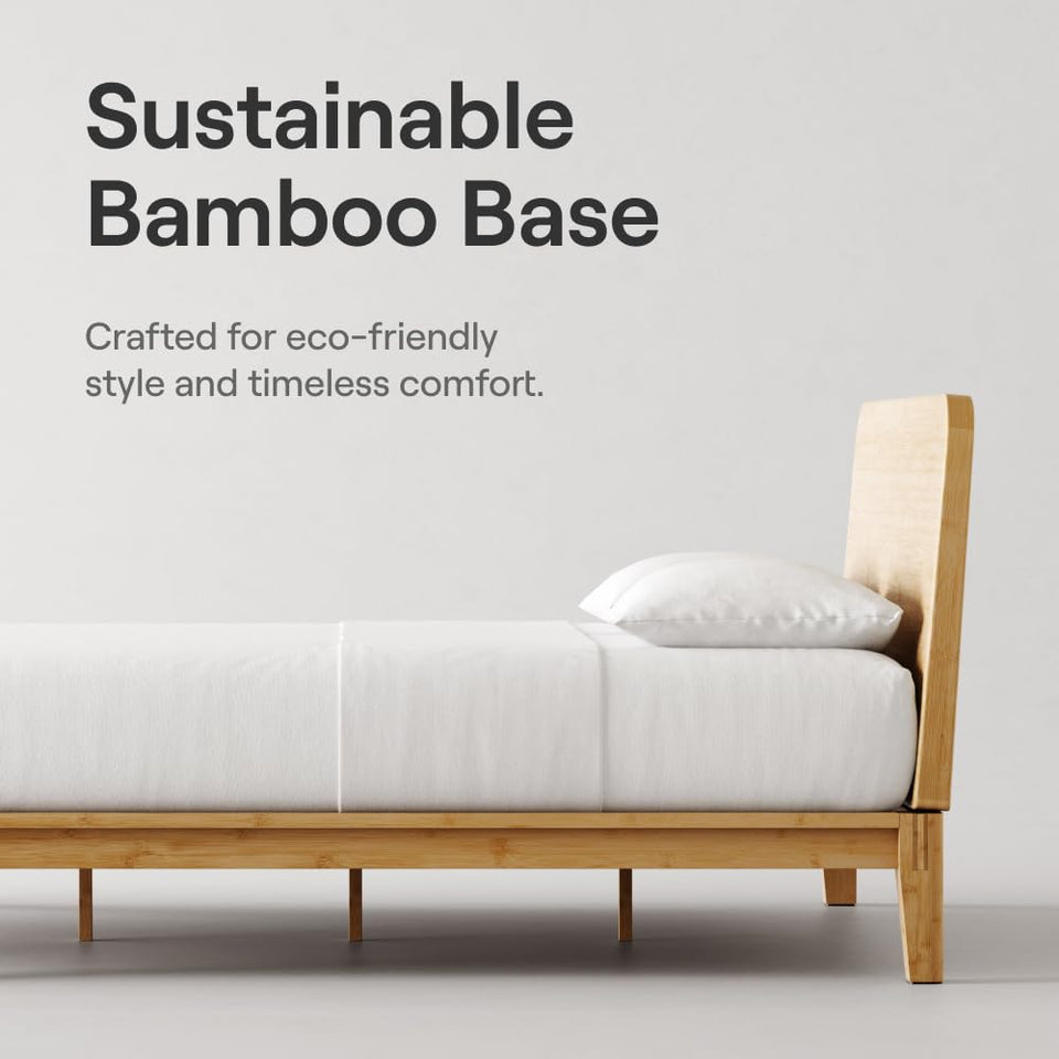 Nectar Bamboo Platform Bed Frame - Queen - Natural - Floating Center Support Legs - 12” Height - Easy Tool Free Set Up - Contemporary and Durable - Sturdy Wooden Support Slats - Holds Up To 800 Pounds